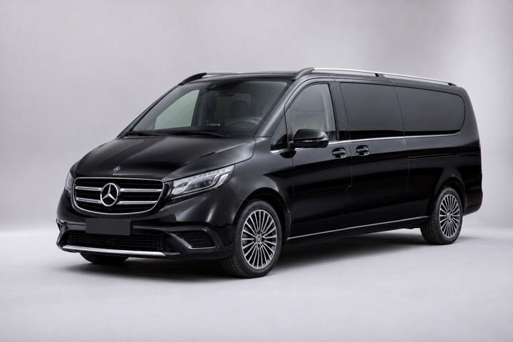 Black Mercedes V-Class extra-long van, 8 seats, private transfer in Lucerne